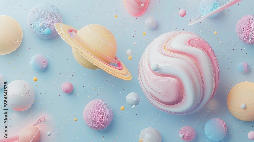 Redshift flat design, top view, cosmological expansion theme, 3D render, colored pastel