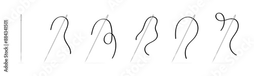 Needle and thread vector realistic set. Making clothes tool illustration.