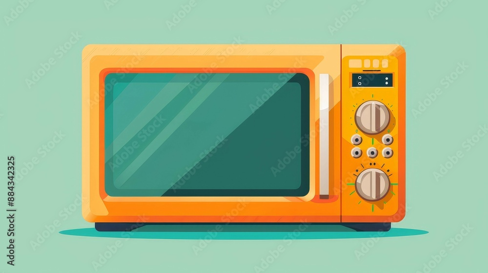 Microwave flat design, top view, kitchen appliance theme, cartoon drawing, vivid Microwave flat design, top view, kitchen appliance theme, cartoon drawing, vivid