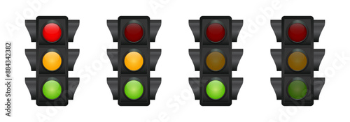 Traffic light vector illustration set. Road regulation relistic collection.