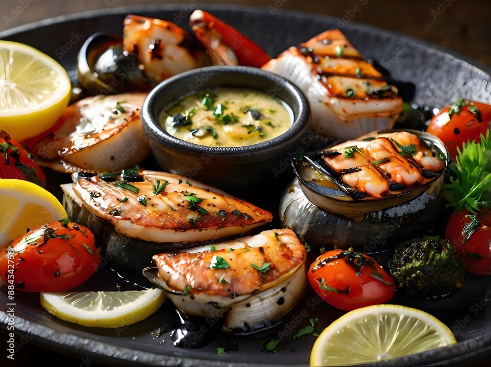 Charcoal Magic Perfectly Grilled Seafood Medley Ai Generative Charcoal Magic Perfectly Grilled Seafood Medley Ai Generative