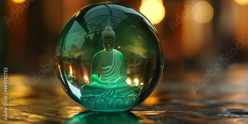Wallpaper Mural Buddha figurine encased in a transparent sphere glowing with calming light in a serene environment Torontodigital.ca