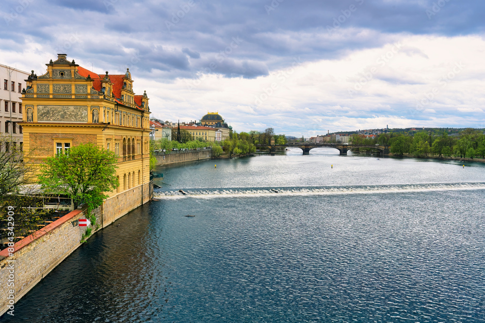Fototapeta premium Composer Bedrich Smetana Museum along the Vitava River, Prague, Bohemia, Czech Republic
