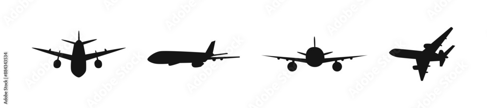 Plane silhouette vector set. Jet planes flat black illustration. Plane silhouette vector set. Jet planes flat black illustration.