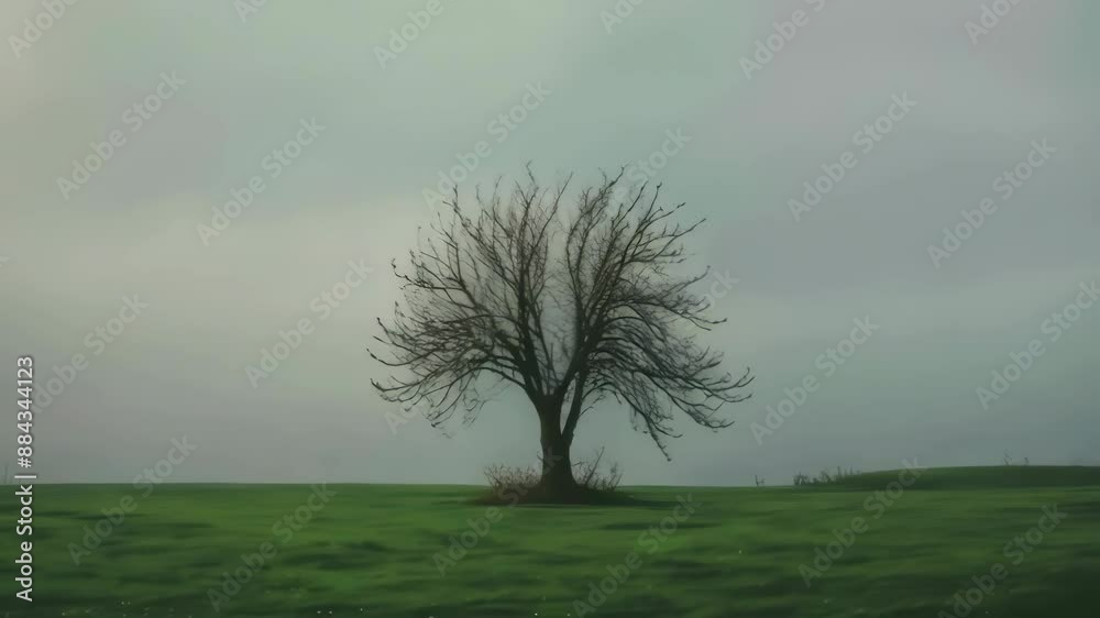 Seasonal change, weather or climate animation concept. Timelapse lonely tree spring, summer, autumn and winter on a hill