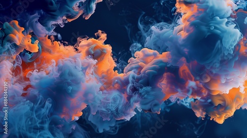 Colorful smoke plumes blend elegantly into a deep blue background, creating a vibrant and dynamic visual experience.