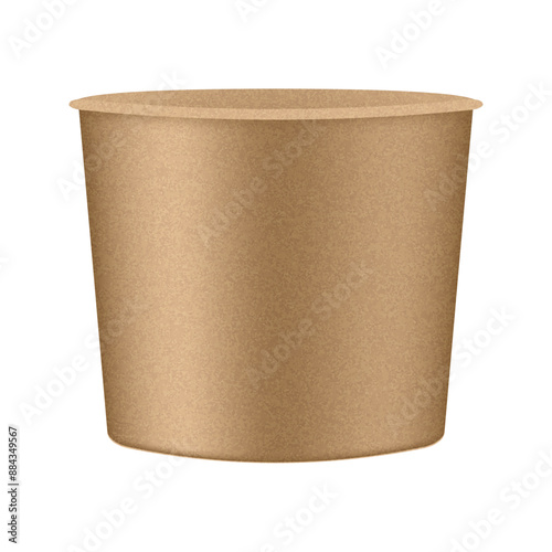Disposable ice cream bucket. Brown cup or food bowl. Cardboard eco packaging. Kraft paper texture	