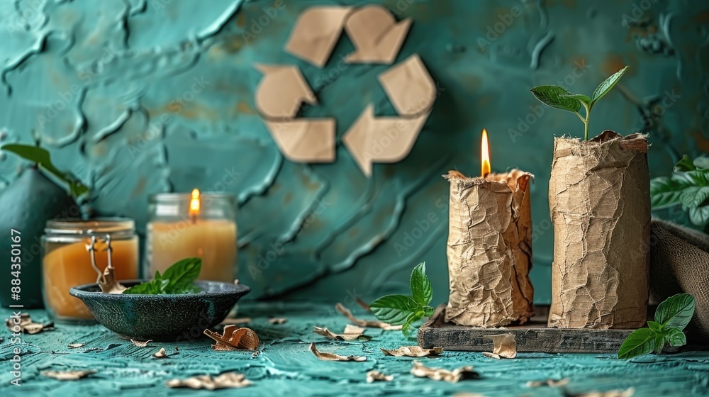 Cardboard with an eco-responsible recycling logo filled with green plants, a plain background
Cardboard with an eco-responsible recycling logo filled with green plants, a plain background