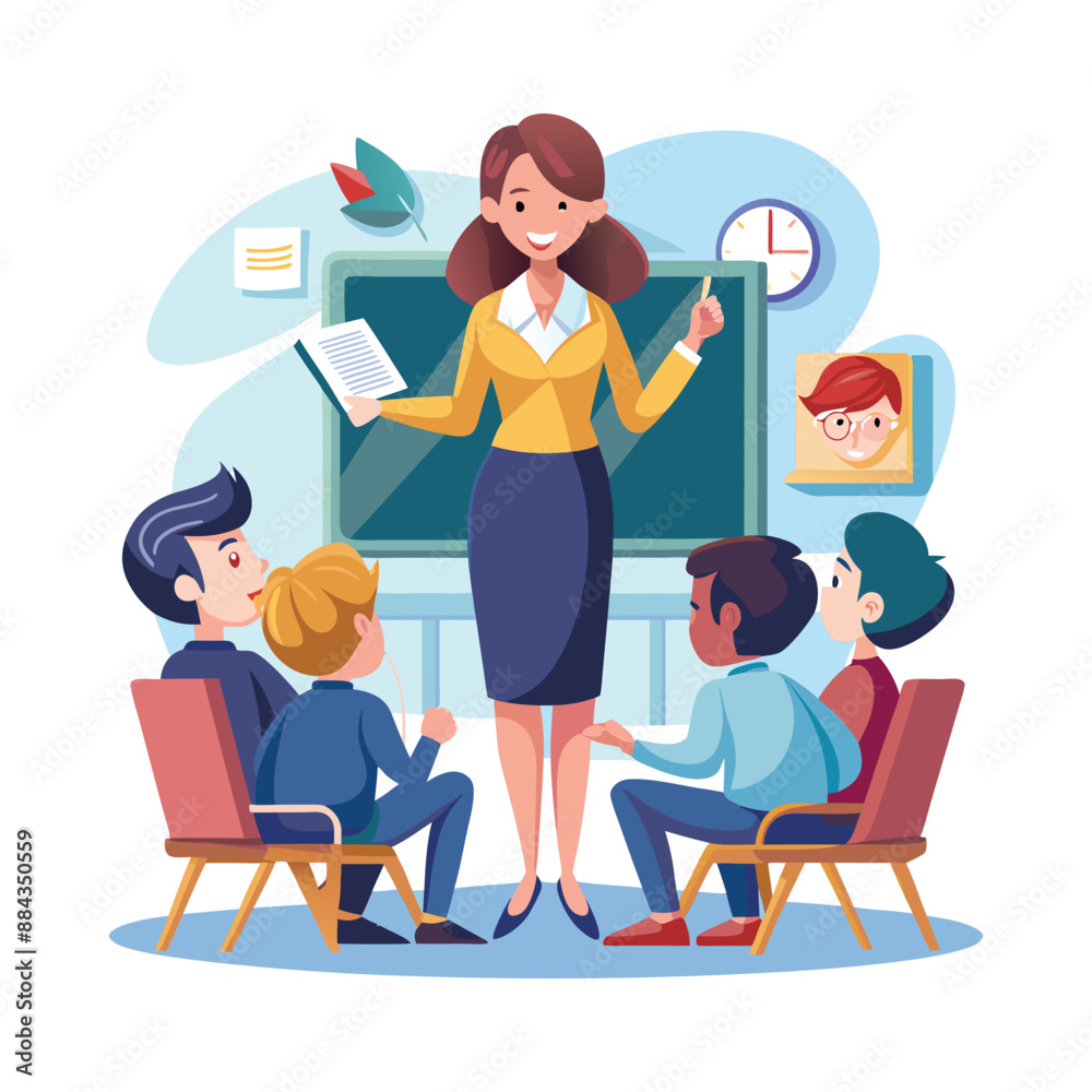 Woman teacher concept professor giving a lesson in a classroom. School or college workers Woman teacher concept professor giving a lesson in a classroom. School or college workers