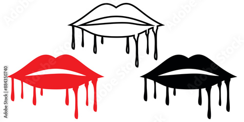 Women’s Lips With Drops. Icon, Vector Illustration Of Woman's Lips. Smile, Kiss. Sexy Design For Women, Men And Community. A Good Choice For Valentine's Day. Isolated On Transparent Background.