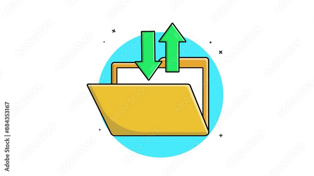 4K Yellow Folder with Green Arrow. File Sharing Concept Animation Video 4K Yellow Folder with Green Arrow. File Sharing Concept Animation Video