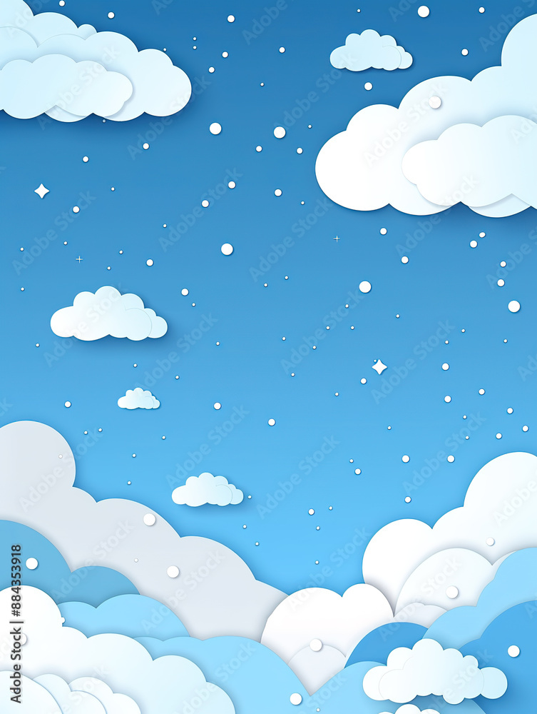 Paper Cuttings style blue sky and white clouds illustration Paper Cuttings style blue sky and white clouds illustration