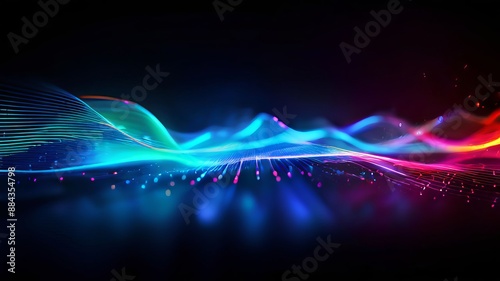 Abstract futuristic background with red blue glowing neon moving high speed wave lines and bokeh lights. Data transfer concept Fantastic wallpaper. Generative AI