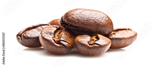 Collection of several coffee beans on a white background