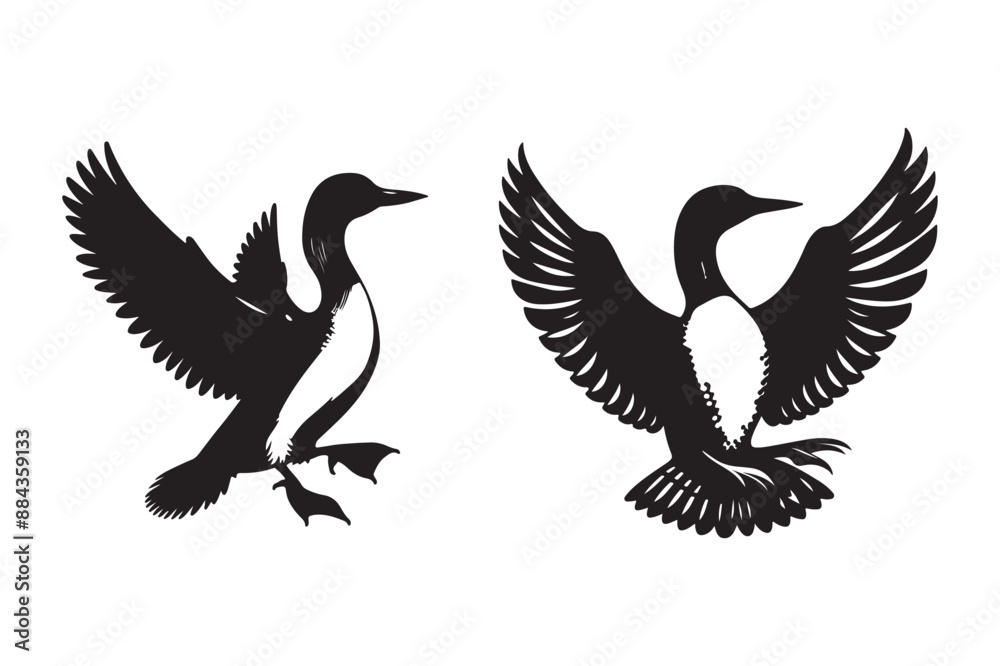 Obraz premium Loon silhouette vector art illustration with white background - Generative AI