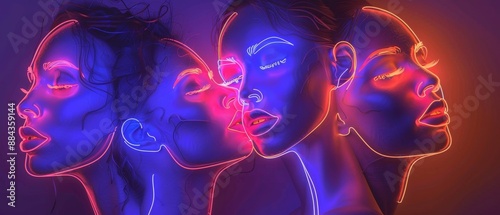 Illuminated Impressions: Vibrant Neon Lines Transform into Abstract Faces and Figures