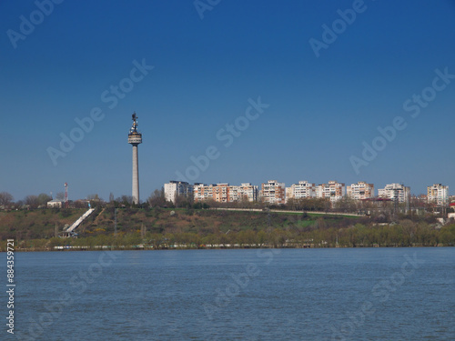 Konstfotografi View with Galati city and Danube river in Romania