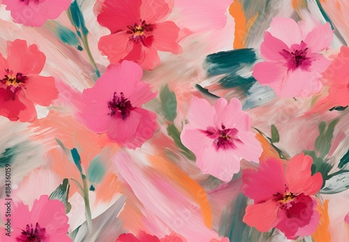 Beautiful abstract digital oil painting pictures of multicolored flowers