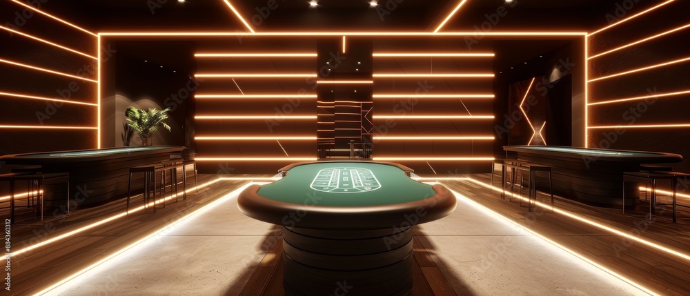 Immersive virtual casino experience, with digital poker tables, sleek advertising visuals, and an advanced, tech-driven design Immersive virtual casino experience, with digital poker tables, sleek advertising visuals, and an advanced, tech-driven design