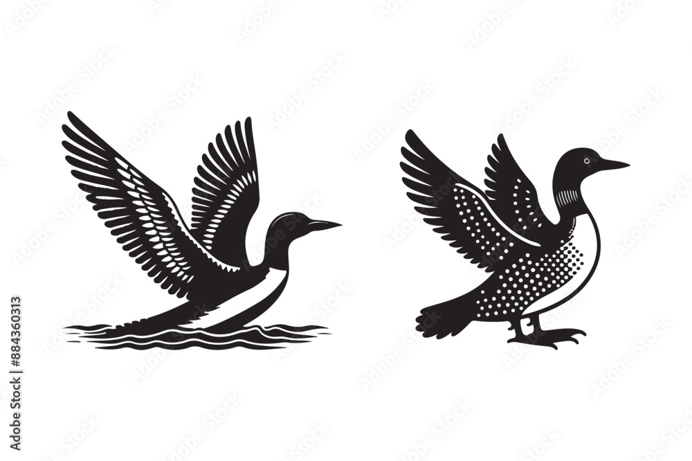 Obraz premium Loon silhouette vector art illustration with white background - Generative AI
