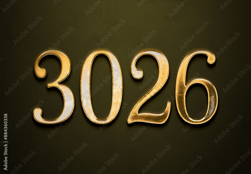 Old gold effect of 3026 number with 3D glossy style Mockup. Old gold effect of 3026 number with 3D glossy style Mockup.