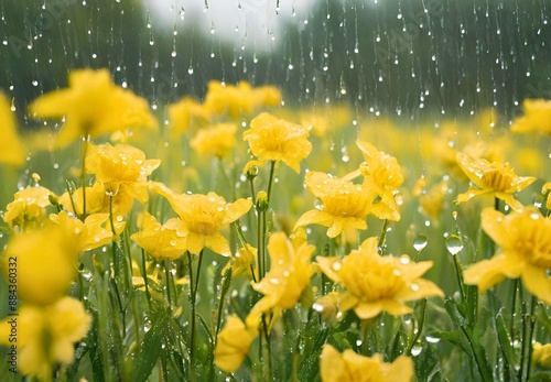 Picture of a field of yellow flowers when it rains Stock photos, templates