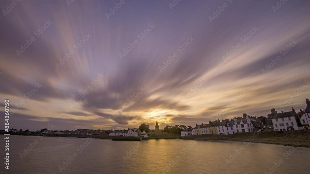 wide angle timelapse of evening sky over Anstruther, coastal Scottish town, clouds rushing towards camera wide angle timelapse of evening sky over Anstruther, coastal Scottish town, clouds rushing towards camera