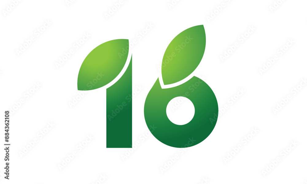 16 Leaf Logo Number Green Simple Nature 16 Leaf Logo Number Green Simple Nature
