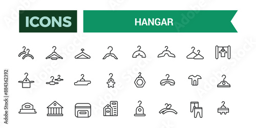 Hangar icons set. Outline set of hangar vector icons for ui design. Outline icons pack. Editable vector line icon set and illustration for web and UI application.