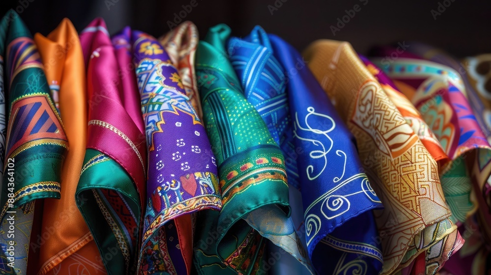 A collection of luxury silk pocket squares with vibrant colors, elegantly displayed. A collection of luxury silk pocket squares with vibrant colors, elegantly displayed.