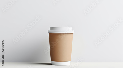 Template shablon. Recyclable disposable cup of take away coffee tea drink beverage with empty blank surface for sticker brand logo. Mockup mock-up. Copy space for text. Isolated on white background photo