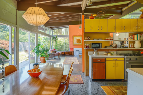 Mid-century modern kitchen interior, modern living