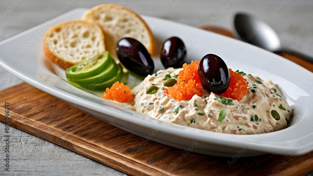 Plate of Greek Taramosalata with Olives and Bread Plate of Greek Taramosalata with Olives and Bread