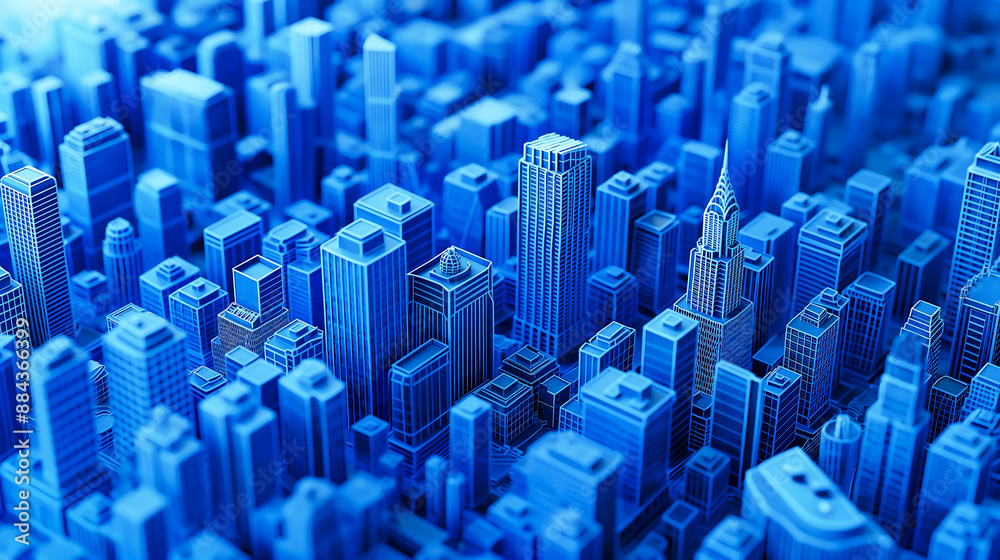 Fototapeta premium Mini city model, blue building, The buildings and roads on blue background, 3d rendering