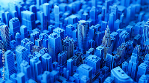 Mini city model, blue building, The buildings and roads on blue background, 3d rendering