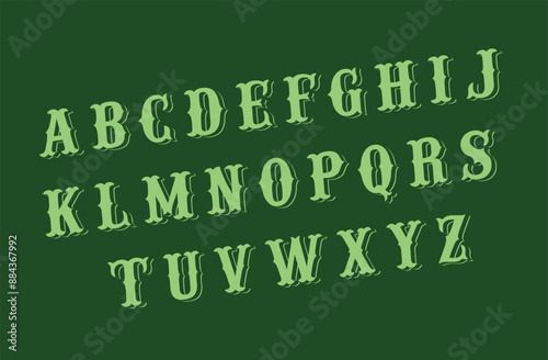 3D Alphabets  IFC RAILROAD green font, antique style font with neon green edges.
