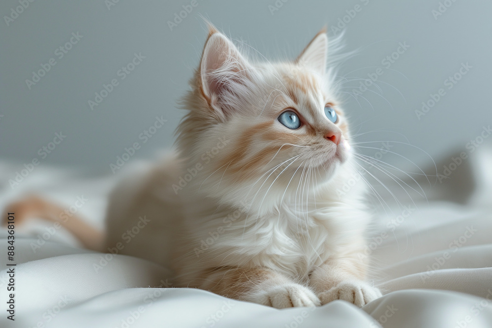 A small kitten is laying down comfortably on top of a soft blanket.