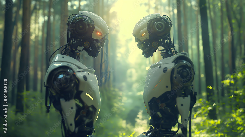 Two robots about to confront each other Two robots about to confront each other