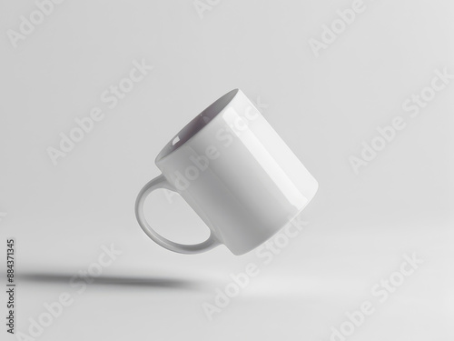 Template shablon for mug cup of coffee tea drink beverage with empty blank surface for sticker brand logo. Mockup mock-up. Copy space for text. Isolated on white background photo