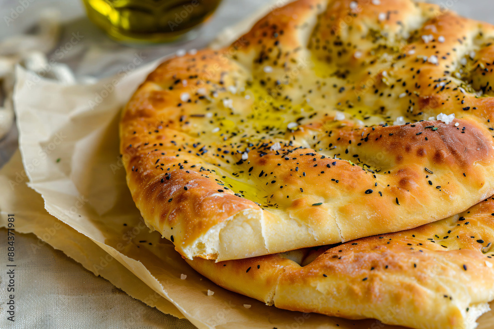 Freshly Baked Flatbread with Olive Oil and Herbs. Freshly Baked Flatbread with Olive Oil and Herbs.