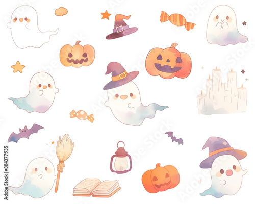 Set of halloween icons for halloween decorations isolated on white background. PNG transparent background.