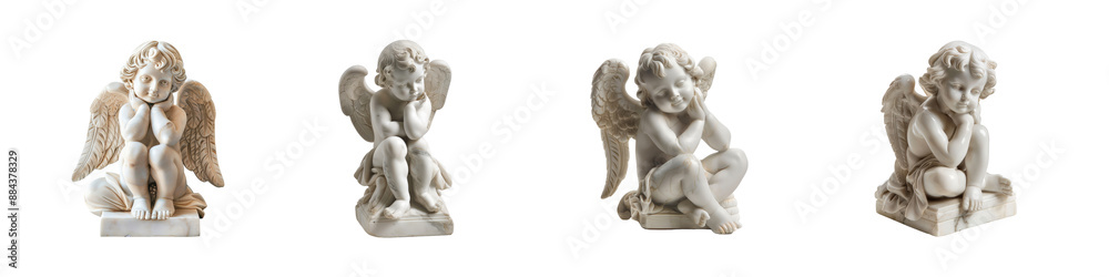 Angelic marble cherub statue inspired by Greco-Roman art, isolated on transparent background. Ideal for cultural and historical designs. Angelic marble cherub statue inspired by Greco-Roman art, isolated on transparent background. Ideal for cultural and historical designs.