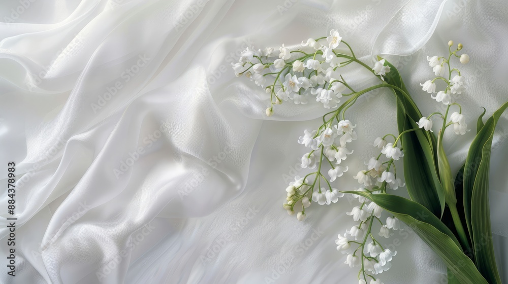 Lily of the Valley Floral Elegance, Tiny Bell Flowers on White, Right Corner Symbol of Purity, Profuse Blooming Lily of the Valley Floral Elegance, Tiny Bell Flowers on White, Right Corner Symbol of Purity, Profuse Blooming