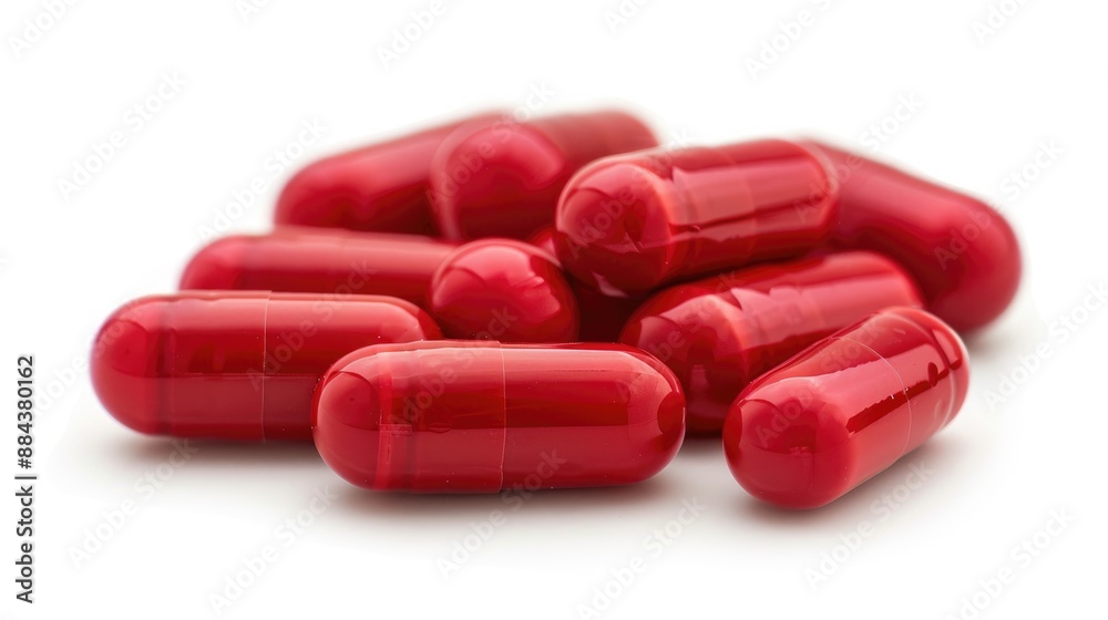 Common Red Capsules on a White Background Common Red Capsules on a White Background