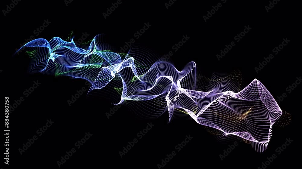 Abstract animated fractal string wave structure, concepts, ideas, 4k, transparent background with alpha channel, seamless loopable element