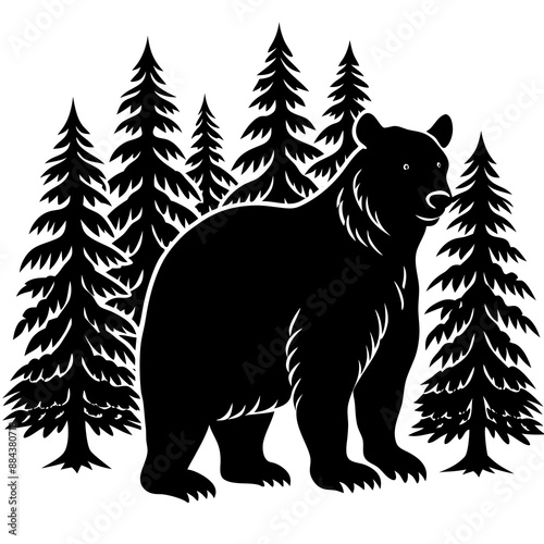 illustration of a bear,animal, vector, tiger, head,The bear is standing stoically, illustration, wild, tattoo, black, mammal, wolf, 