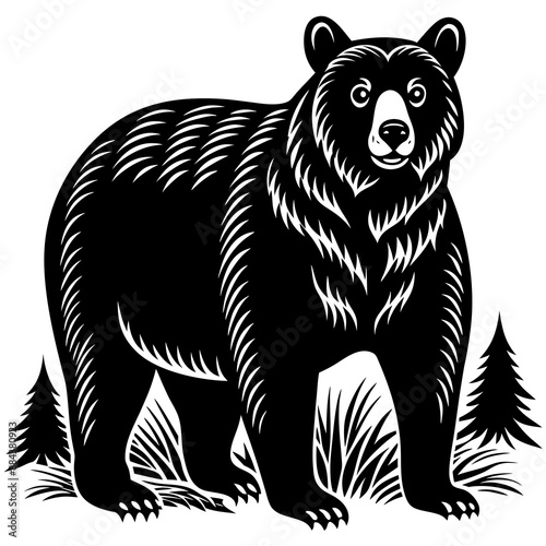 illustration of a bear,animal, vector, tiger, head,The bear is standing stoically, illustration, wild, tattoo, black, mammal, wolf, 