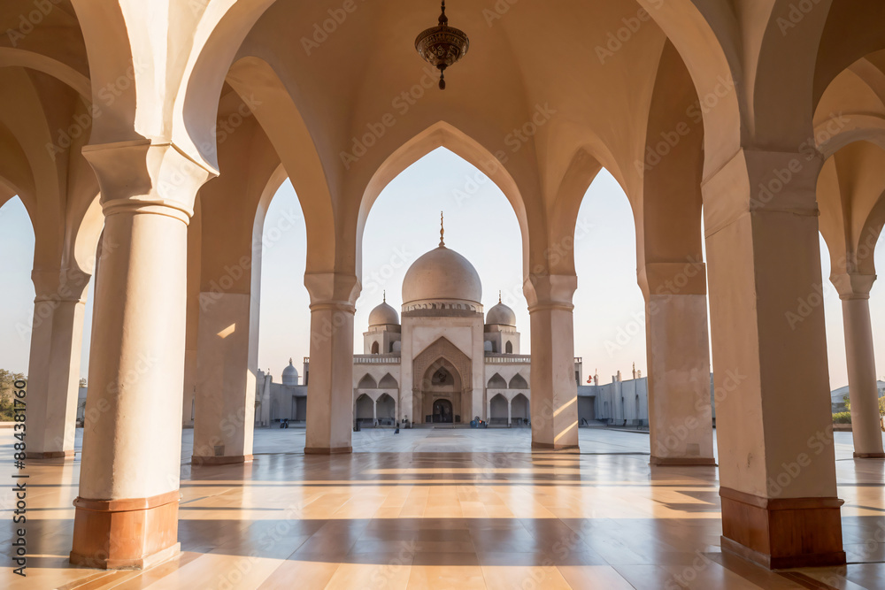 Mosque Through Arched Hallway. Mosque Through Arched Hallway.