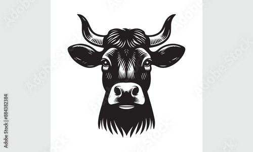 cow head, cow head black vector animal shape, silhouette print wildlife illustration
