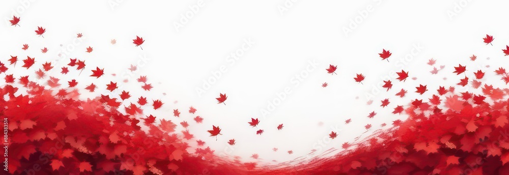 Banner Abstract flowing waves with red maples on white background with beautiful bokeh and with copy space Banner Abstract flowing waves with red maples on white background with beautiful bokeh and with copy space